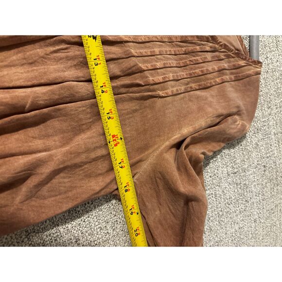 She + Sky Brown Boho Button Front Blouse Lace Hem Peasant Top Women’s Small - Picture 6 of 7